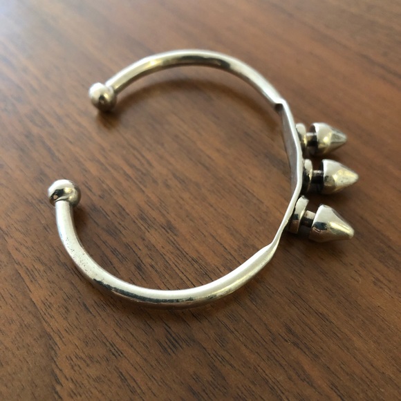 Solid brass spike ID bracelet cuff in silver - Picture 2 of 3